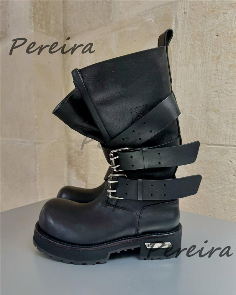 Men Shoes Type - Retro Belt Buckle Motorcycle Boots for