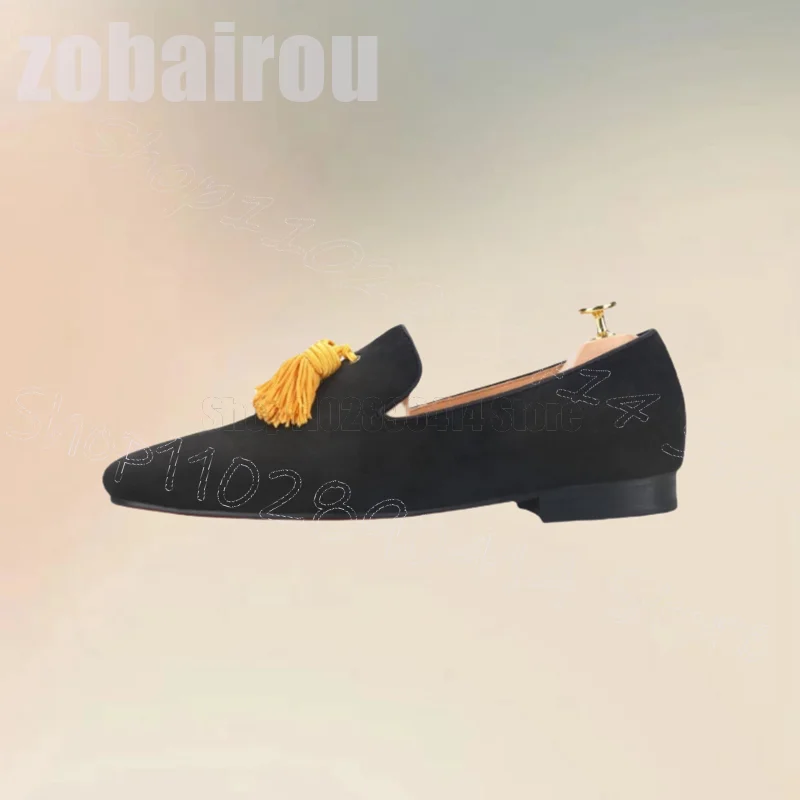 Yellow Tassels Decor Black Sue - مراجعة Men'S Shoes Yellow And Black وسعره