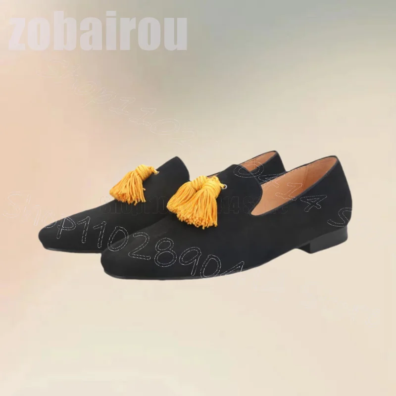 Yellow Tassels Decor Black Sue - مراجعة Men'S Shoes Yellow And Black وسعره